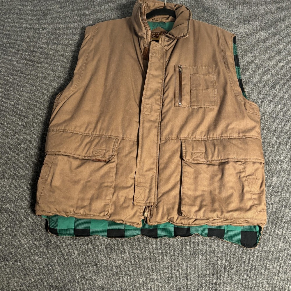 Branded Lion Vest Mens XL Brown Buffalo Plaid Lined Workwear‎ Outdoor Pockets